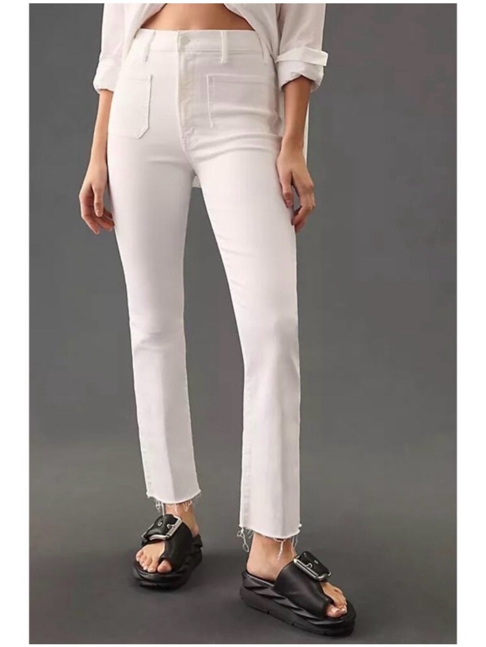 MOTHER Hustler Flood Jeans Womens 27 Cream Puffs Patch Pocket High Rise